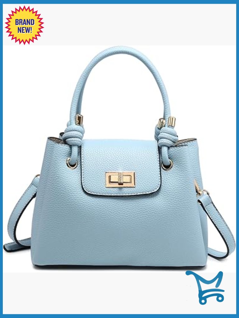 Vegan Leather Satchel Handbag With Crossbody Strap, Triple Compartment
